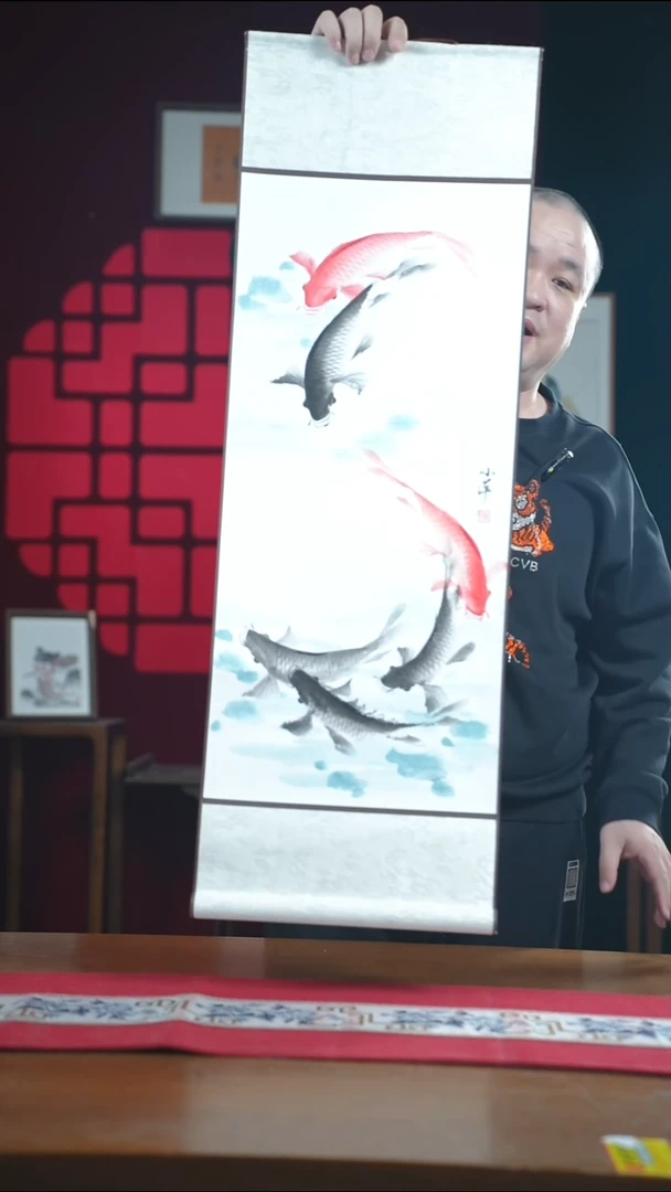 书法书法卷轴30*90六顺游鱼图 曹