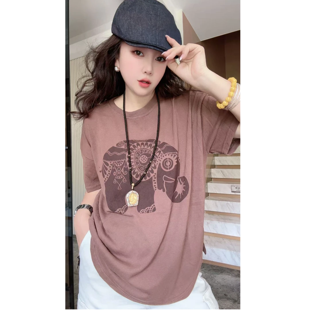 【广州微姐】夏季时尚百搭圆领洋气薄款宽松休闲短袖T恤2191