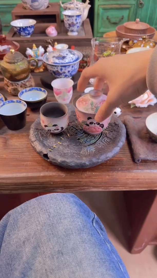 【闪购商品】熊猫粉引盖碗+一杯