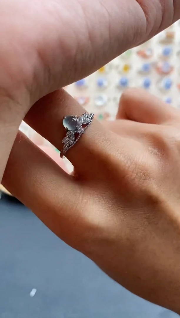 【闪购商品】翡翠戒指银S925镶嵌缅甸天然A货翡翠111 8+1