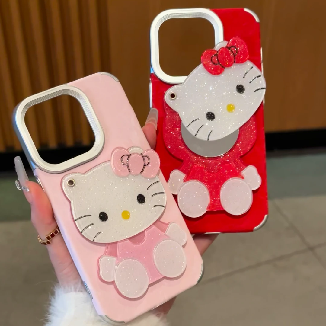 新年可爱kt化妆镜雪山纹适用苹果16手机壳华为vivo小米14oppo防摔