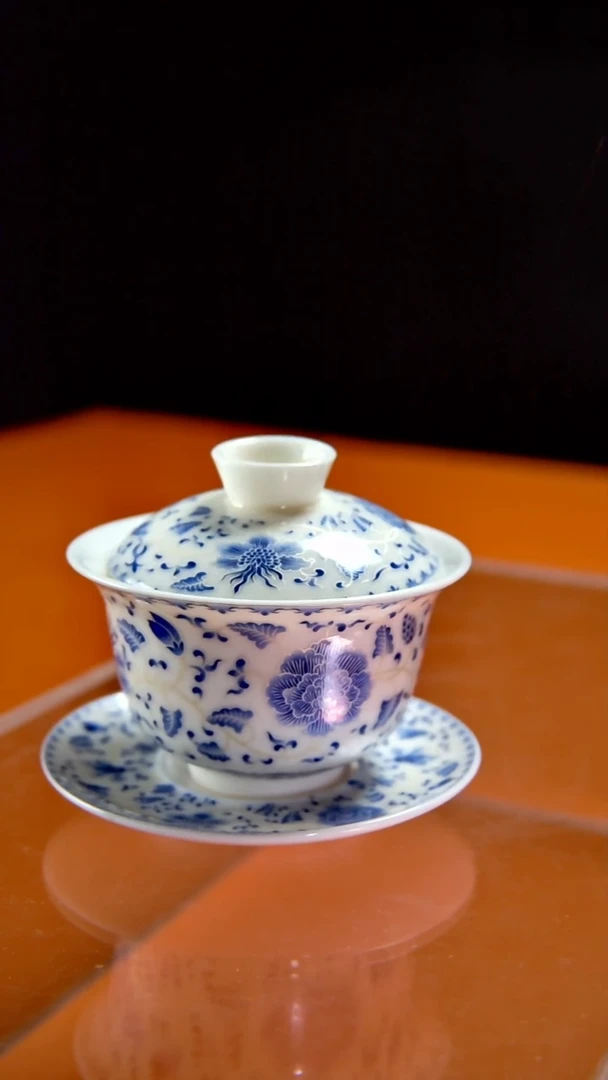 其他陶瓷《言泥陶瓷》新品描银缠枝莲三才盖碗