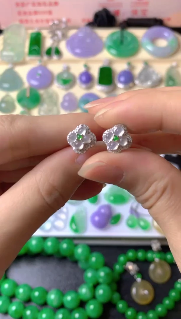 银S925镶嵌翡翠耳饰g***i耳饰