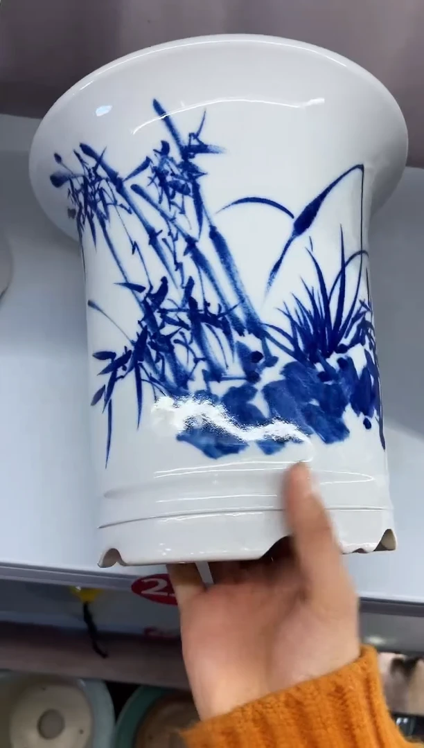 微瑕景德镇青花瓷花盆高24外口24内口18