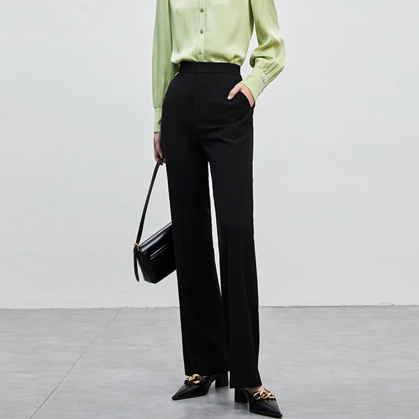 F2068-【仿】微喇裤黑色垂感休闲裤#1ZFF56K008