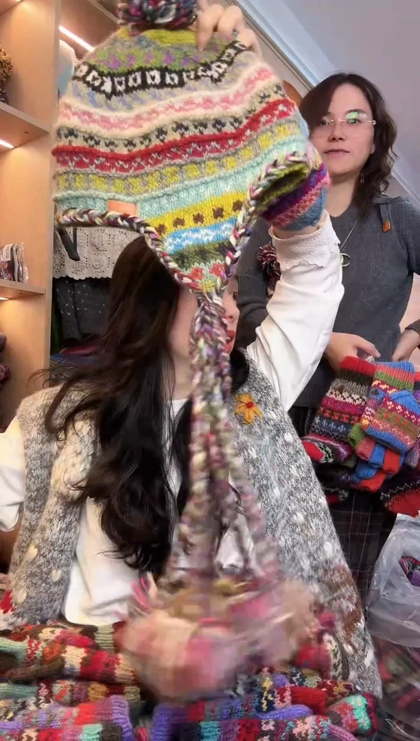 羊毛方***面百羊毛五指手套+帽子A171