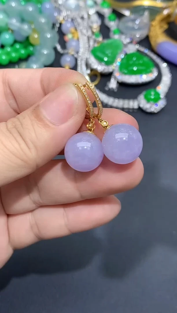 翡翠18K金镶嵌耳饰418-春日珠宝