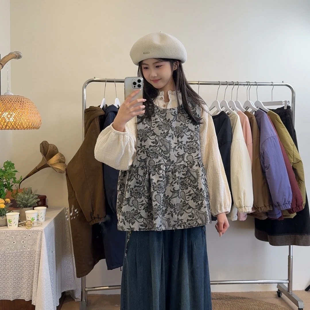 日系棉麻复古文艺暗纹提花气质百搭叠穿气质小马甲