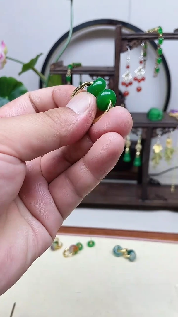 翡翠14K金镶嵌耳饰120号