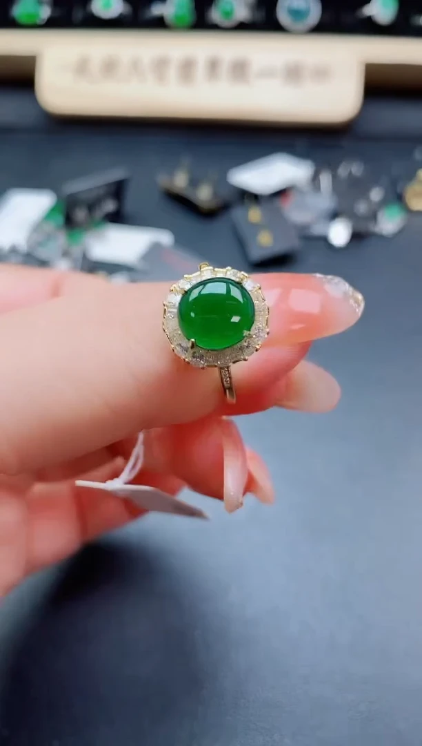 银S925镶嵌戒指翡翠1