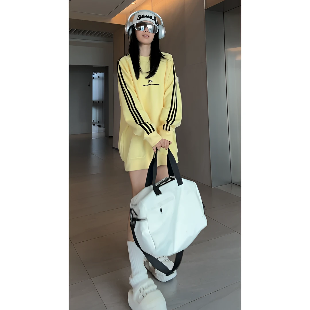 美式复古小众高街字母印花中长款卫衣女宽松慵懒风下衣失踪上衣潮