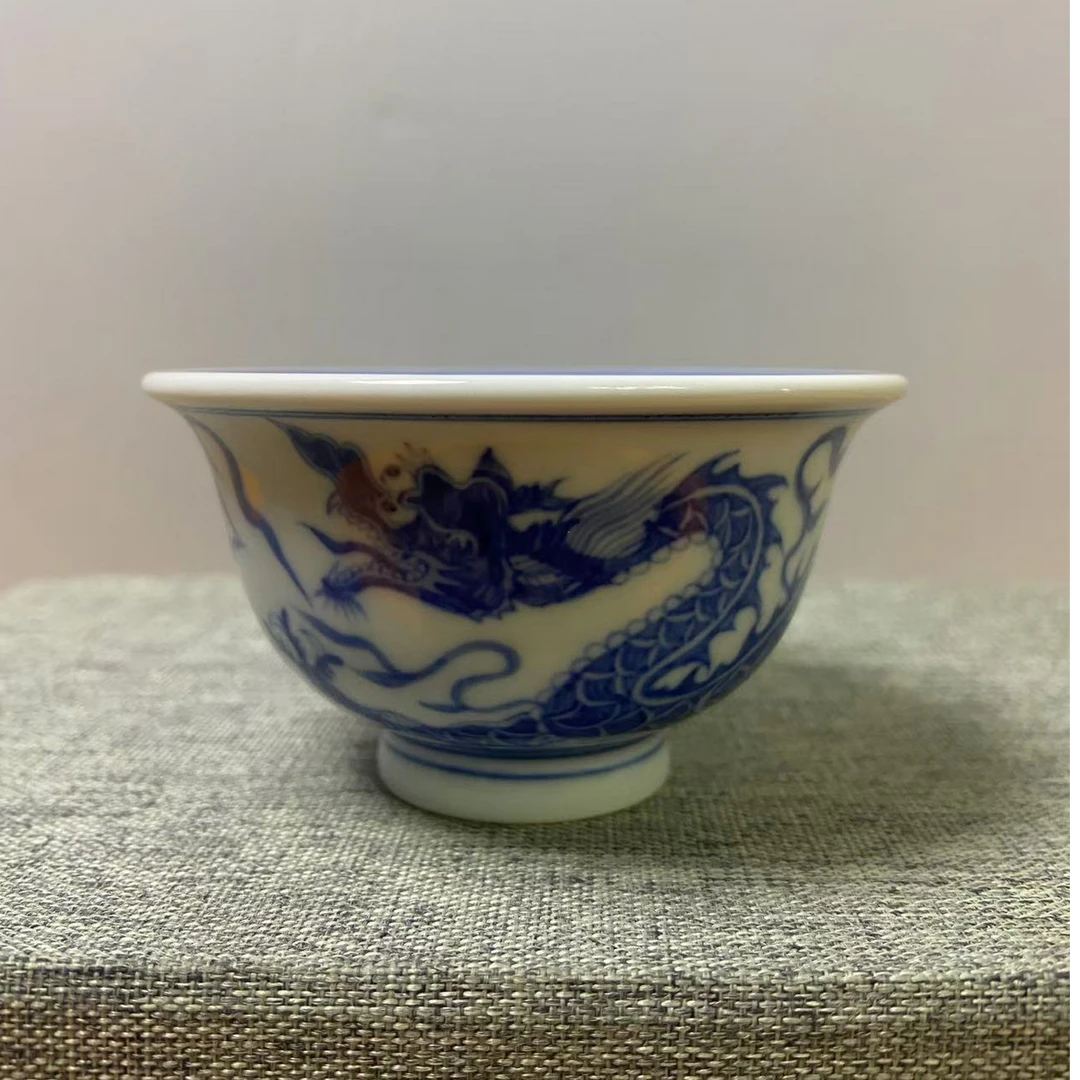 景德镇陶瓷仿元铠甲龙压手杯主人杯龙纹