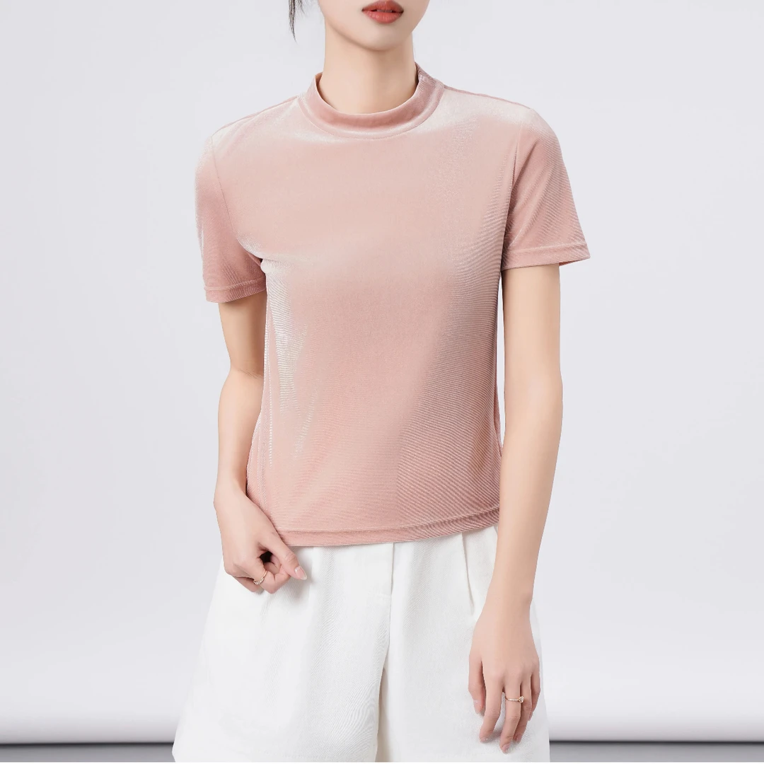 GIRDEAR/哥弟夏季赫本简约烟管领时尚百搭丝绒短袖女T恤1300606-4