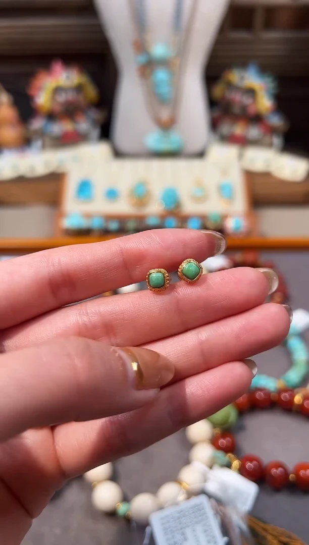 银S925镶嵌绿松石耳饰绿松石耳饰