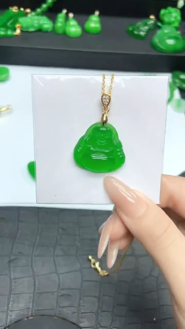 吊坠(不含链)未镶嵌翡翠翡翠冰满绿小佛公吊坠x38