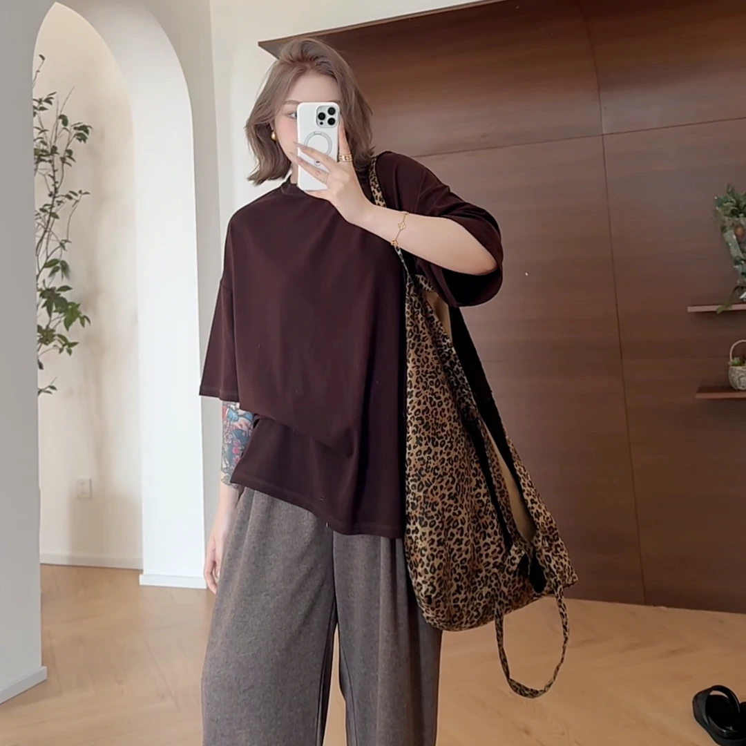 【瘦瘦】春夏大码圆领三色百搭休闲薄款半袖宽松大版时尚短袖S01287