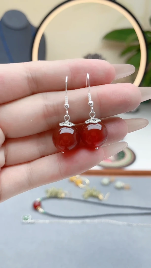 玛瑙/玉髓耳饰银S925镶嵌801