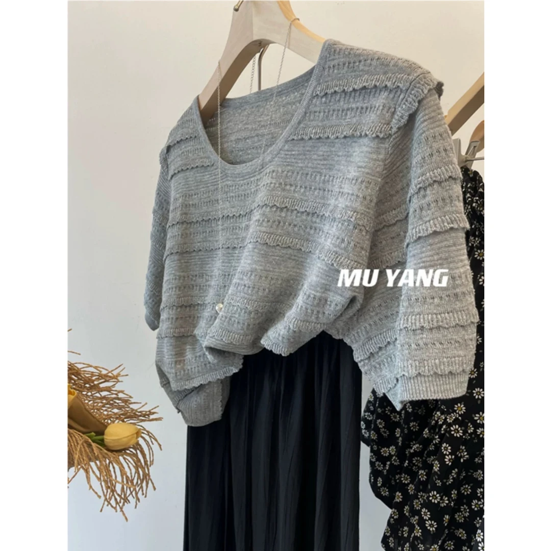 3303【波浪边透气针织衫】巨百搭高货女士薄款气质上衣