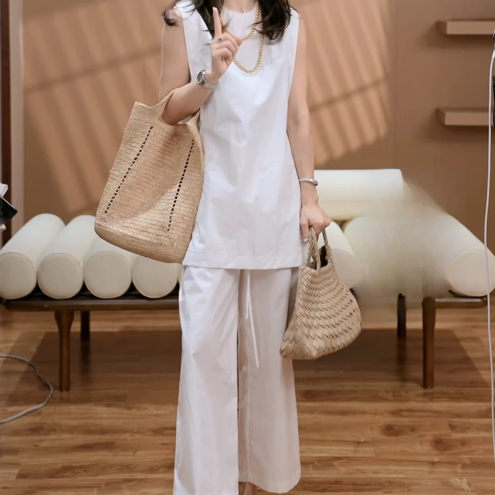 "极简旋律"夏季纯色凯袖上衣+休闲裤套装女2025新款爆款洋气