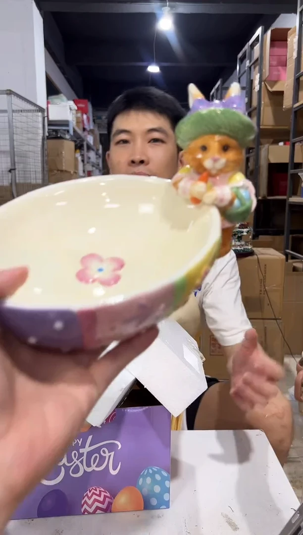 瓷片紫色原盒兔子糖果碗