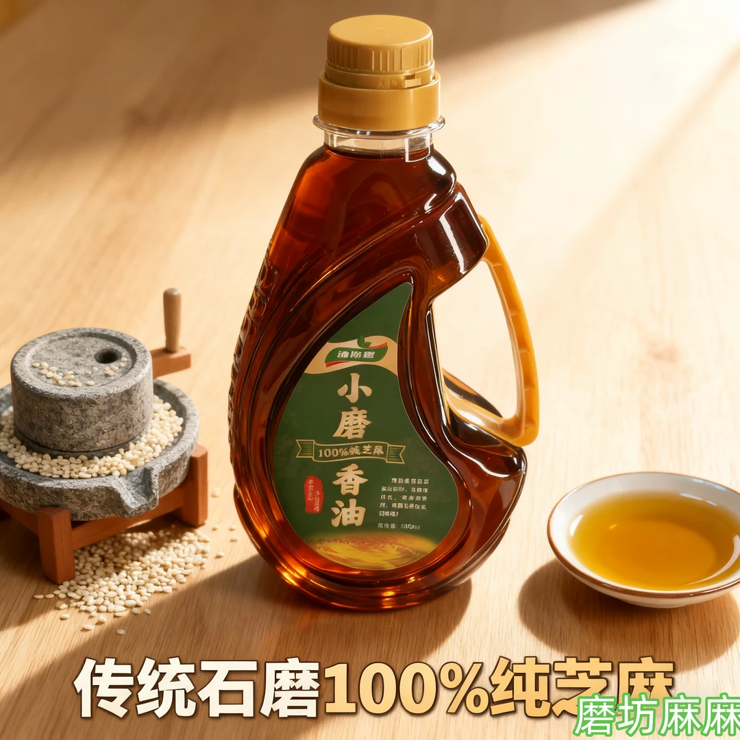 古法石磨纯正芝麻正宗小磨香油黑芝麻油拌菜红烧调味处理佳品
