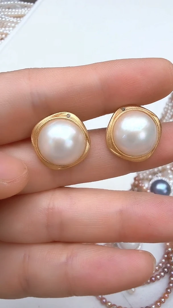 耳饰合金拼合珍珠（马贝珠）金色四方