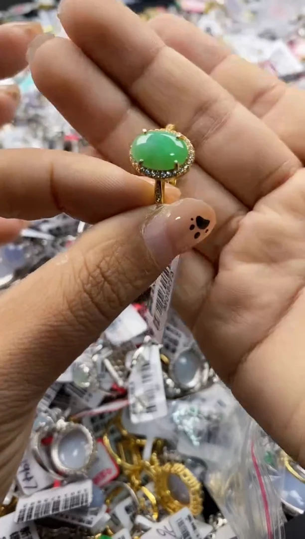 银S925镶嵌戒指翡翠66666  1