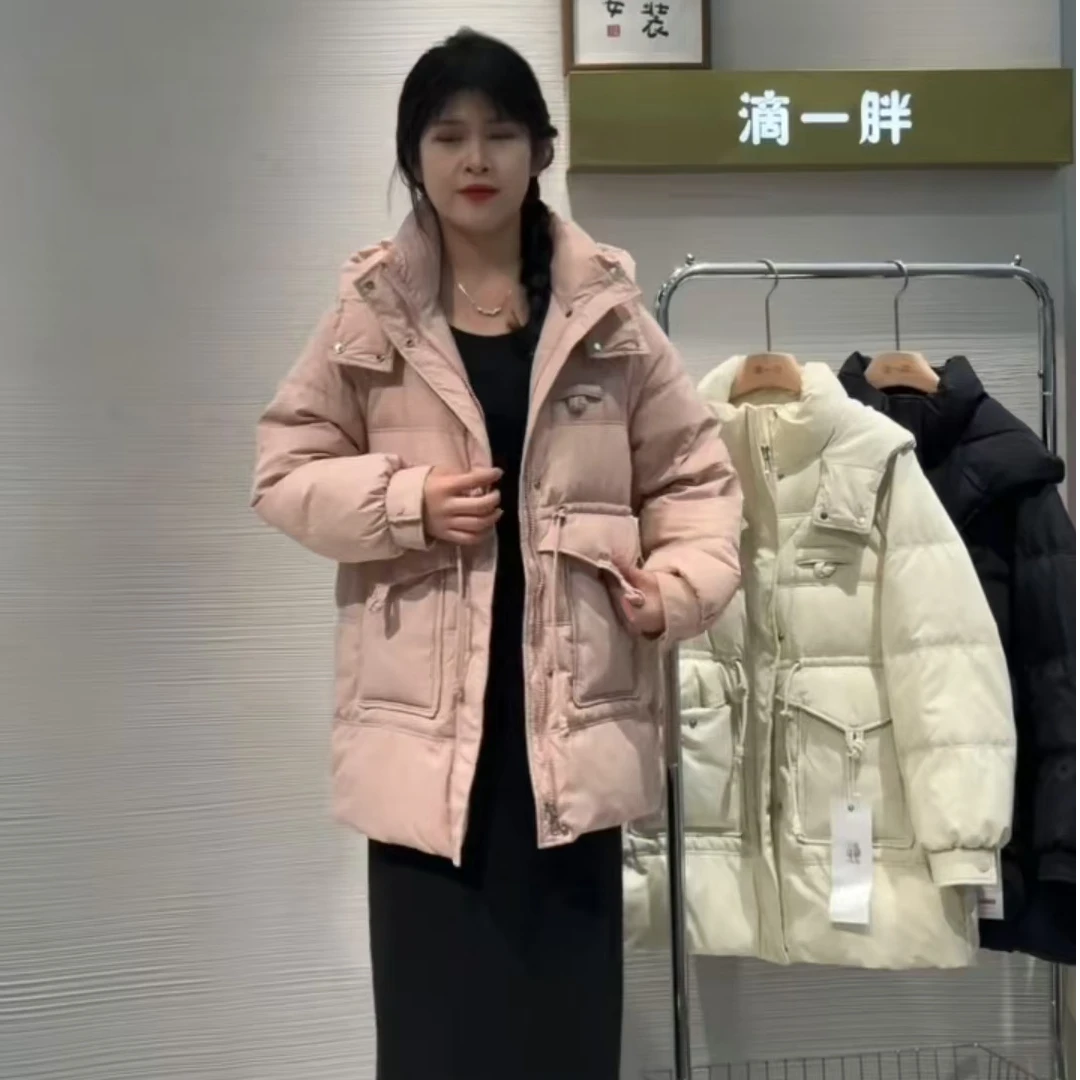 5610连帽收腰中长款羽绒服冬季新款胖MM大码今年流超好看保暖外套