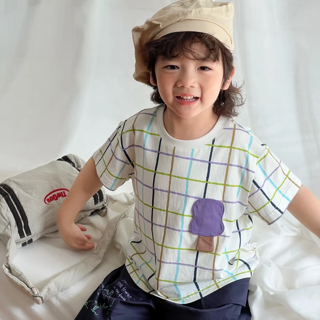 【货号502】儿童夏款纯棉格子短袖薄款夏季宝宝上衣