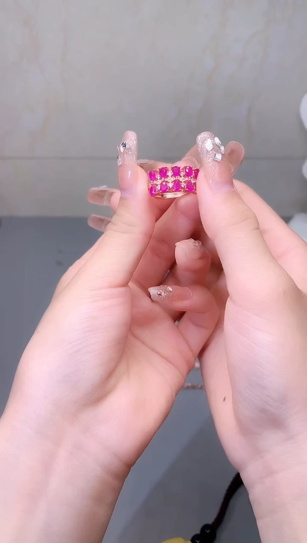 红宝石戒指银S925镶嵌69