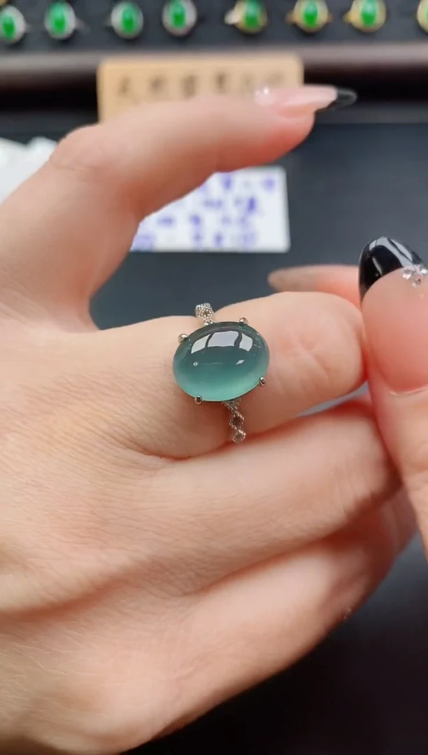 银S925镶嵌戒指翡翠1
