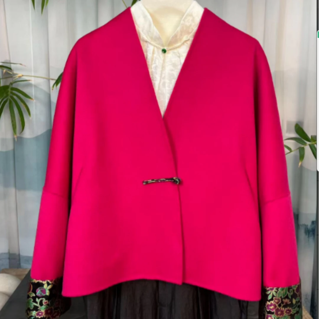 瑞言依品双面尼拼接老宋锦大衣JZ239001