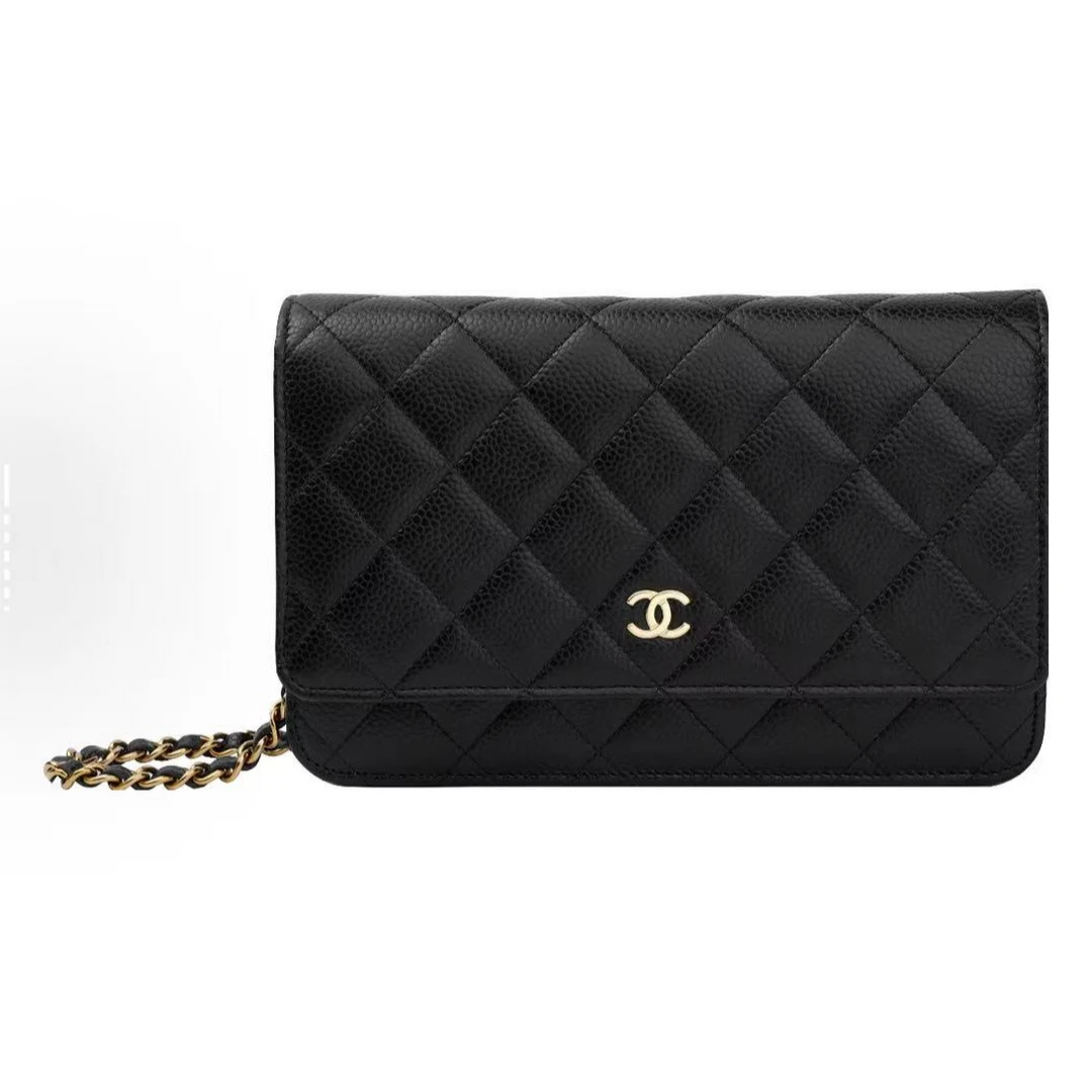 全新未使用 Chanel/香奈儿 黑金woc荔枝牛皮 单肩斜挎链条包 30开