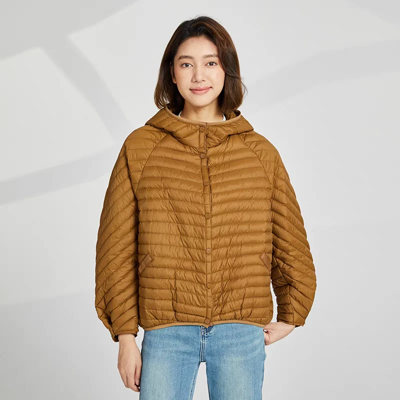 秋冬季日系新款条纹羽绒服小个子宽松女连帽短款百搭外套