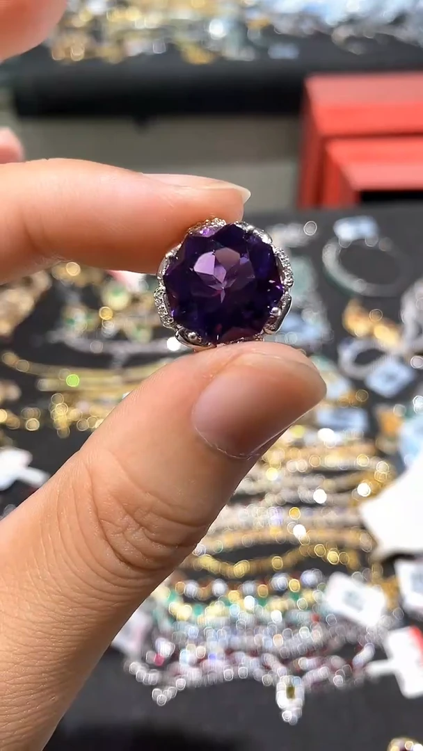 紫晶戒指银S925镶嵌戒指
