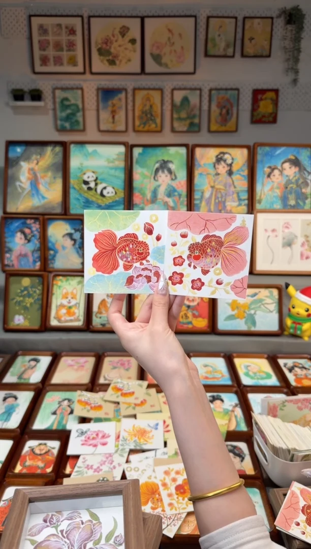 国画红色小鱼 画芯10x10