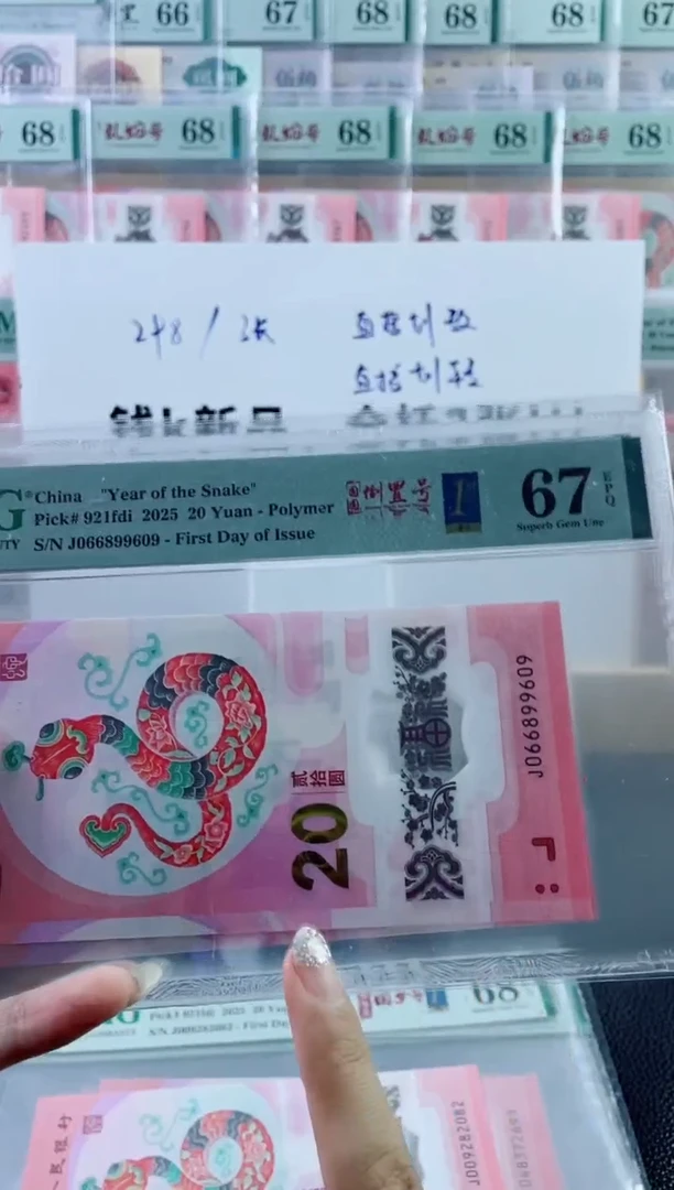 塑料蛇钞 首日标 67 分 圆圆