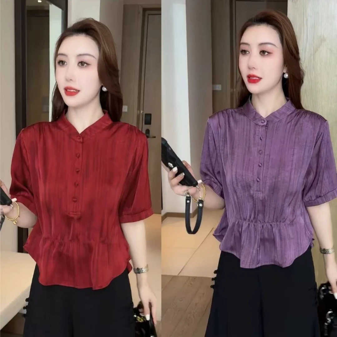 2025夏季衬衫休闲时尚洋气显瘦减龄女神短袖衬衣