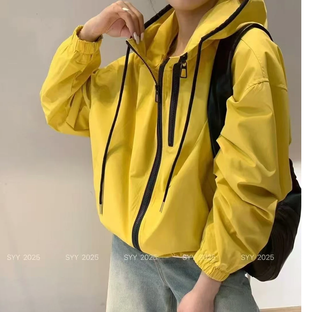 韩版洋气简约气质连帽双拉链短款外套