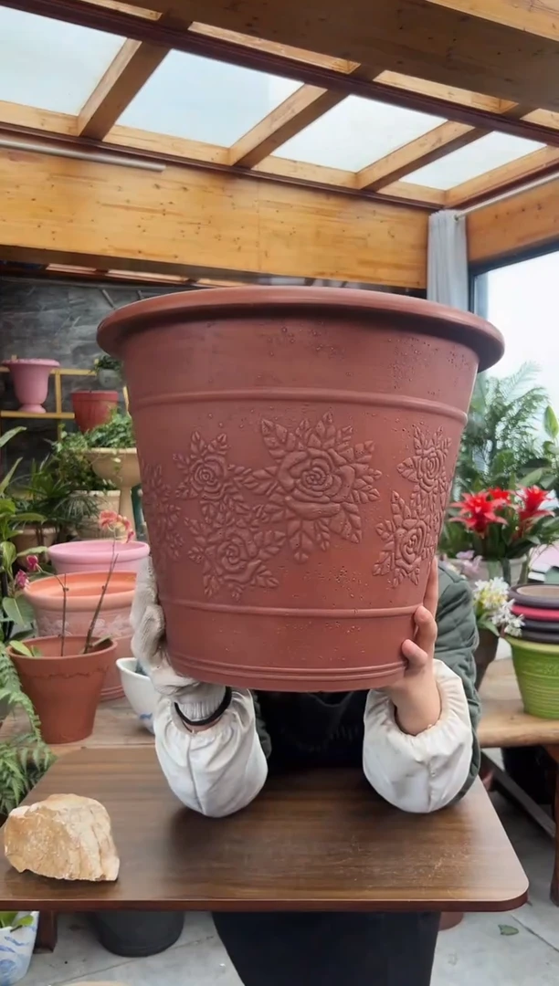 38*31/陶土色浮雕大花盆外贸尾单/MD38