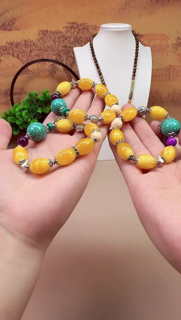 银S925镶嵌蜜蜡手链A890