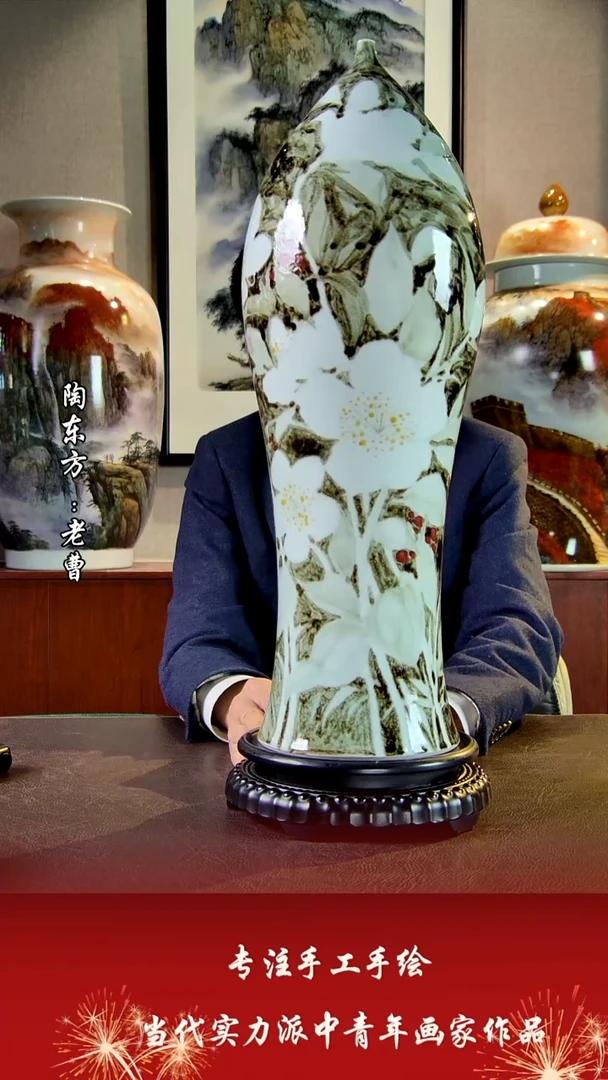摆件景德镇陶东方艺术作品花瓶摆件瓷板画