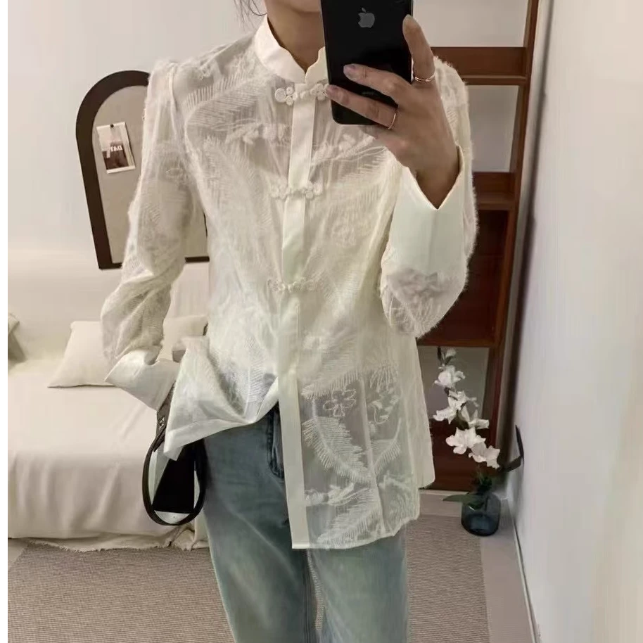 新中式重工刺绣羽毛防晒气质小衫9086