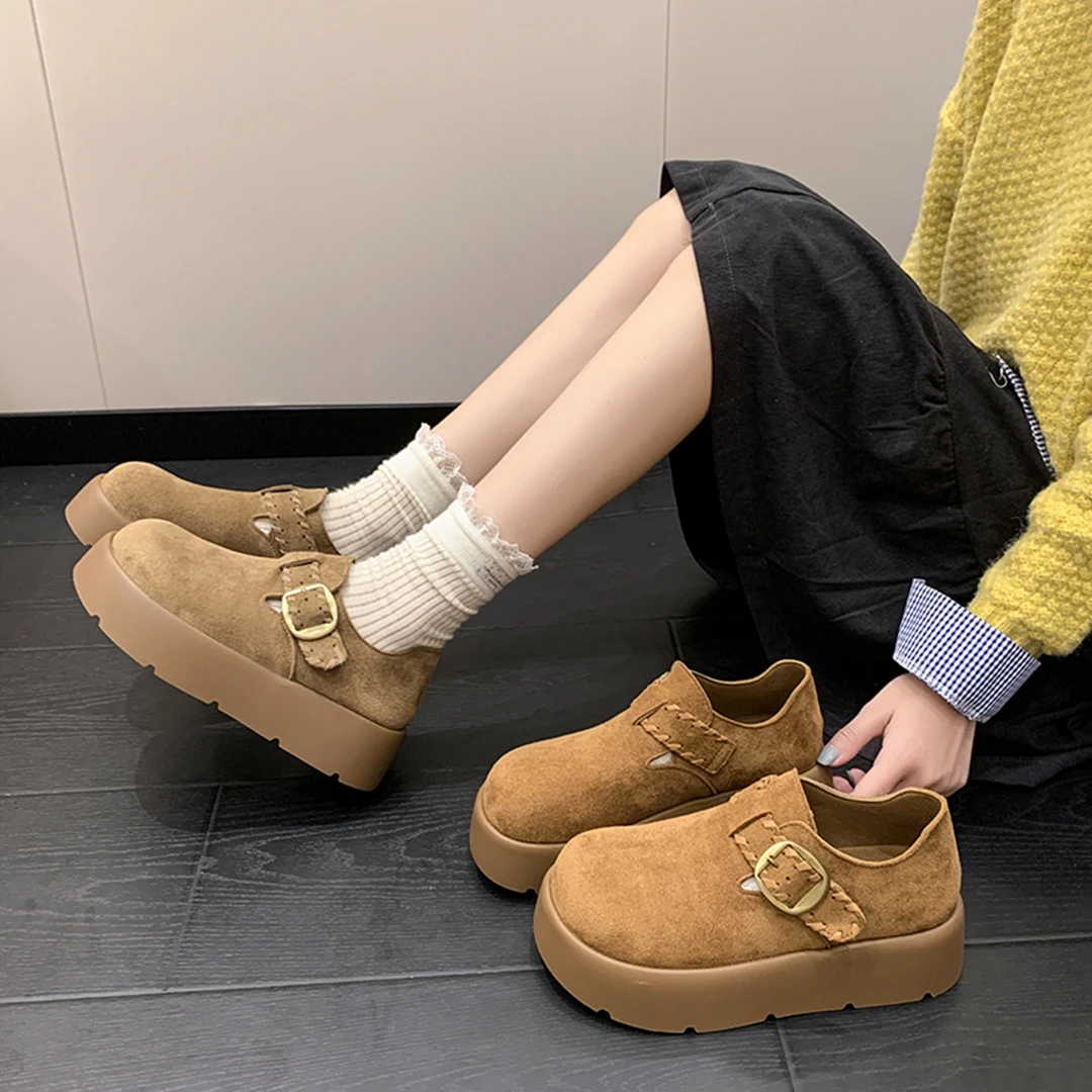 美拉德厚底增高全包勃肯鞋女2025新款秋季小个子乐福鞋休闲单鞋子