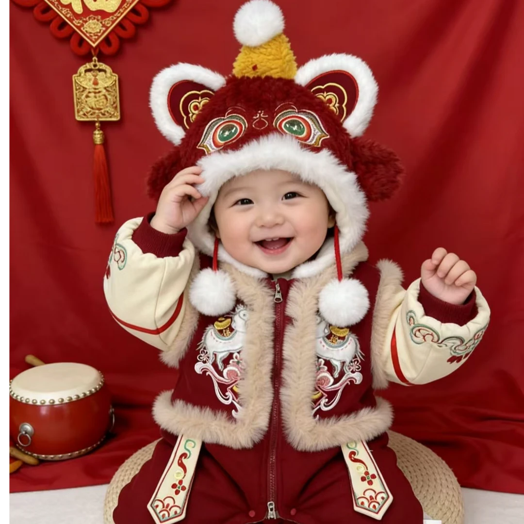 可爱小马冬季哈衣爬服拜年服喜庆中国风A类
