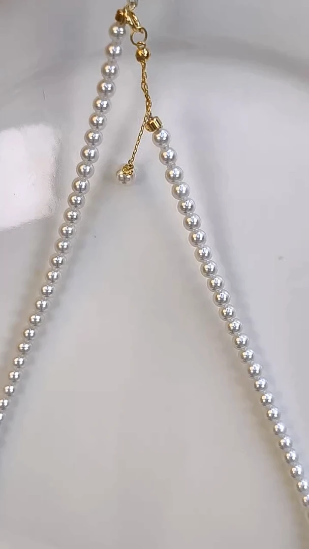 淡水珍珠18K金镶嵌项链3-4