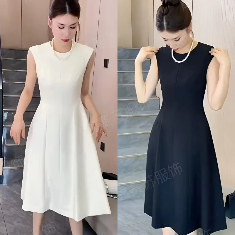 2025夏季无袖A字裙中长裙连衣裙女装小众气质时尚小黑裙FJ62506