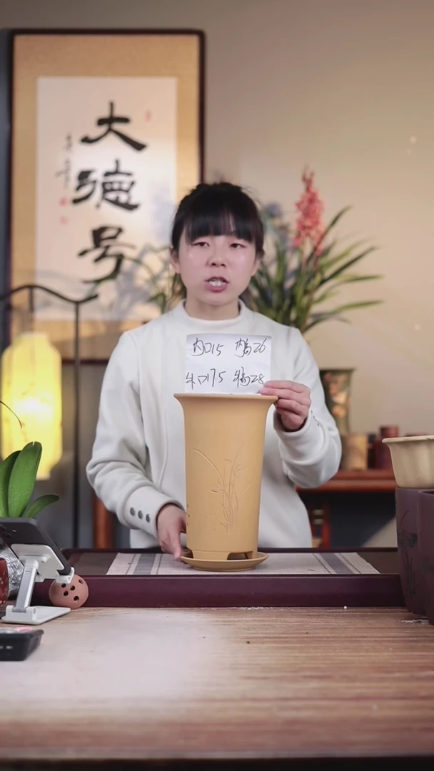 【闪购商品】紫砂花盆新款段泥高画线一只带托盘