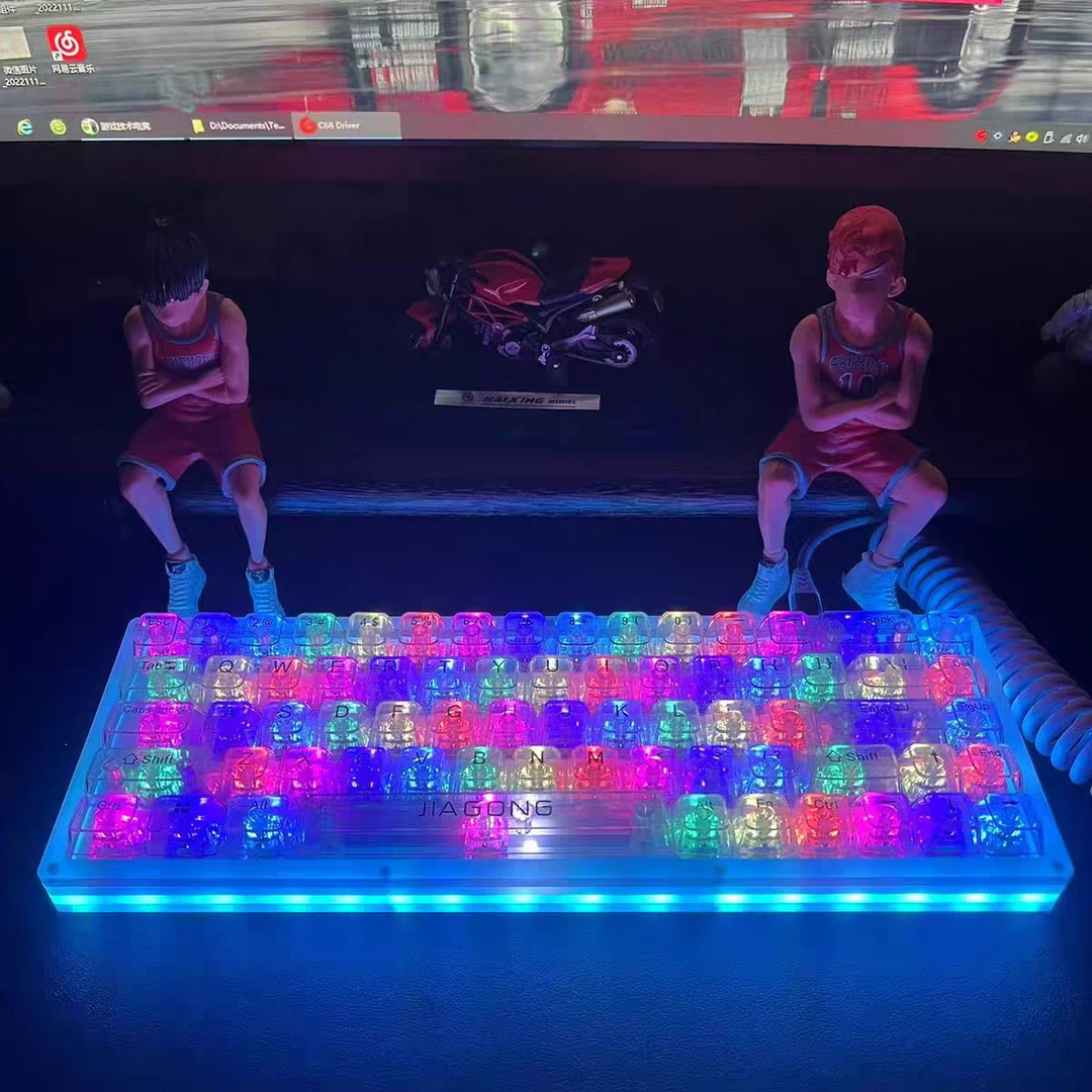 68键三模亚克力机械键盘无线蓝牙2.4G套件RGB轴座热插拔音乐律动