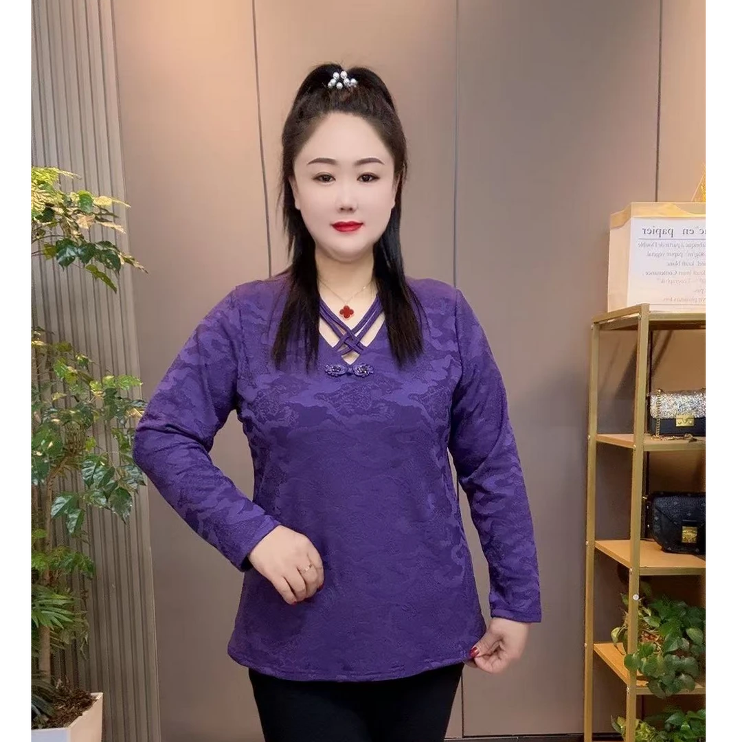2024冬季高档复古交叉领气质提花显瘦百搭洋气打底长袖上衣#9098